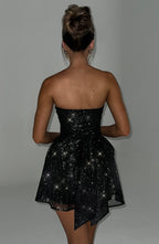 Mini robe à paillettes bustier, coupe évasée, quatre coloris