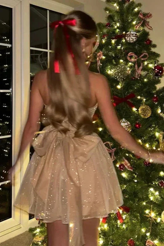 Mini robe à paillettes bustier, coupe évasée, quatre coloris