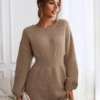 Robe pull courte femme ajustée, manches longues, trois coloris, marron