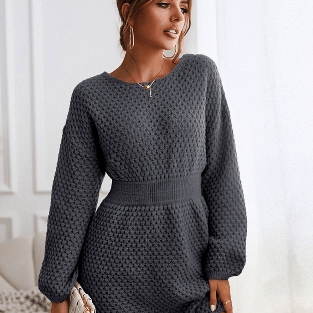Robe pull courte femme ajustée, manches longues, trois coloris, gris