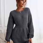 Robe pull courte femme ajustée, manches longues, trois coloris, gris