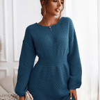 Robe pull courte femme ajustée, manches longues, trois coloris, bleu foncé