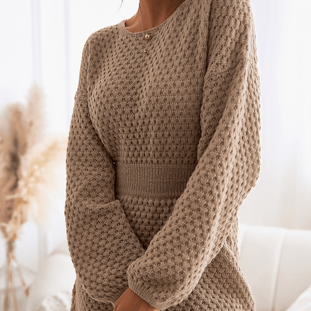 Robe pull courte femme ajustée, manches longues, trois coloris