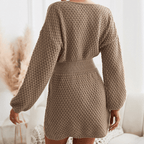 Robe pull courte femme ajustée, manches longues, trois coloris
