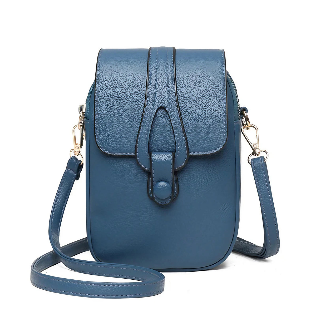 Pochette téléphone bandoulière femme en similicuir, six coloris, bleu clair