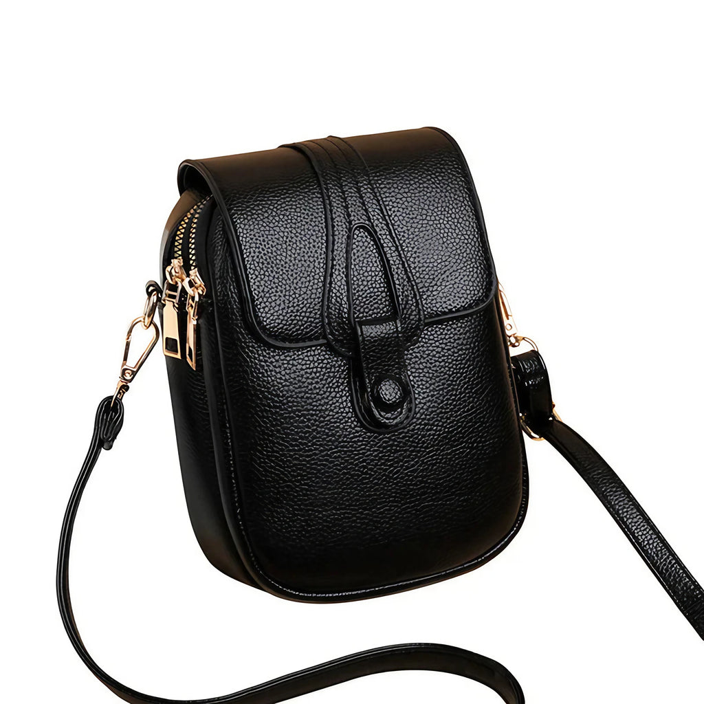 Pochette téléphone bandoulière femme en similicuir, six coloris, noir