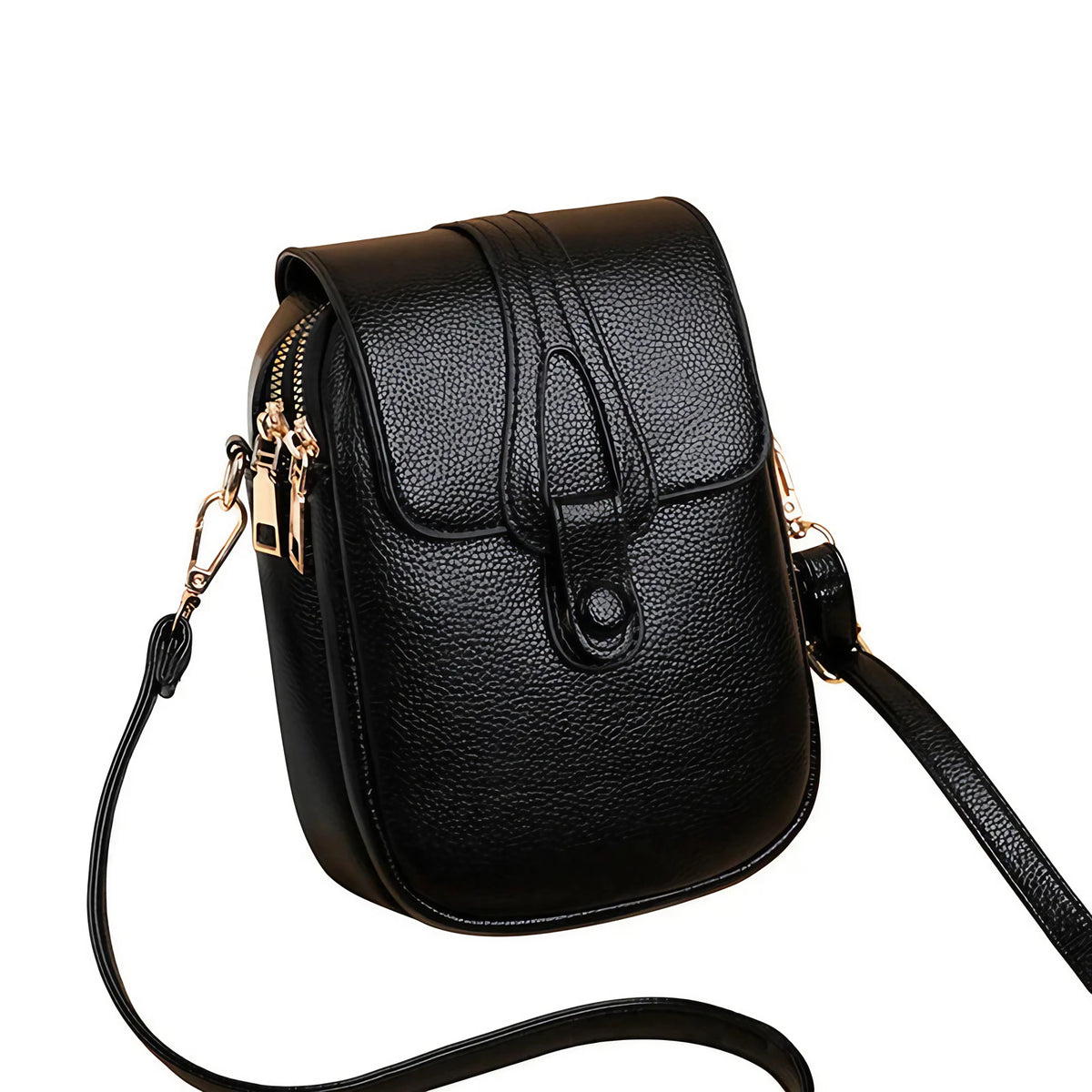 Pochette téléphone bandoulière femme en similicuir, six coloris, noir