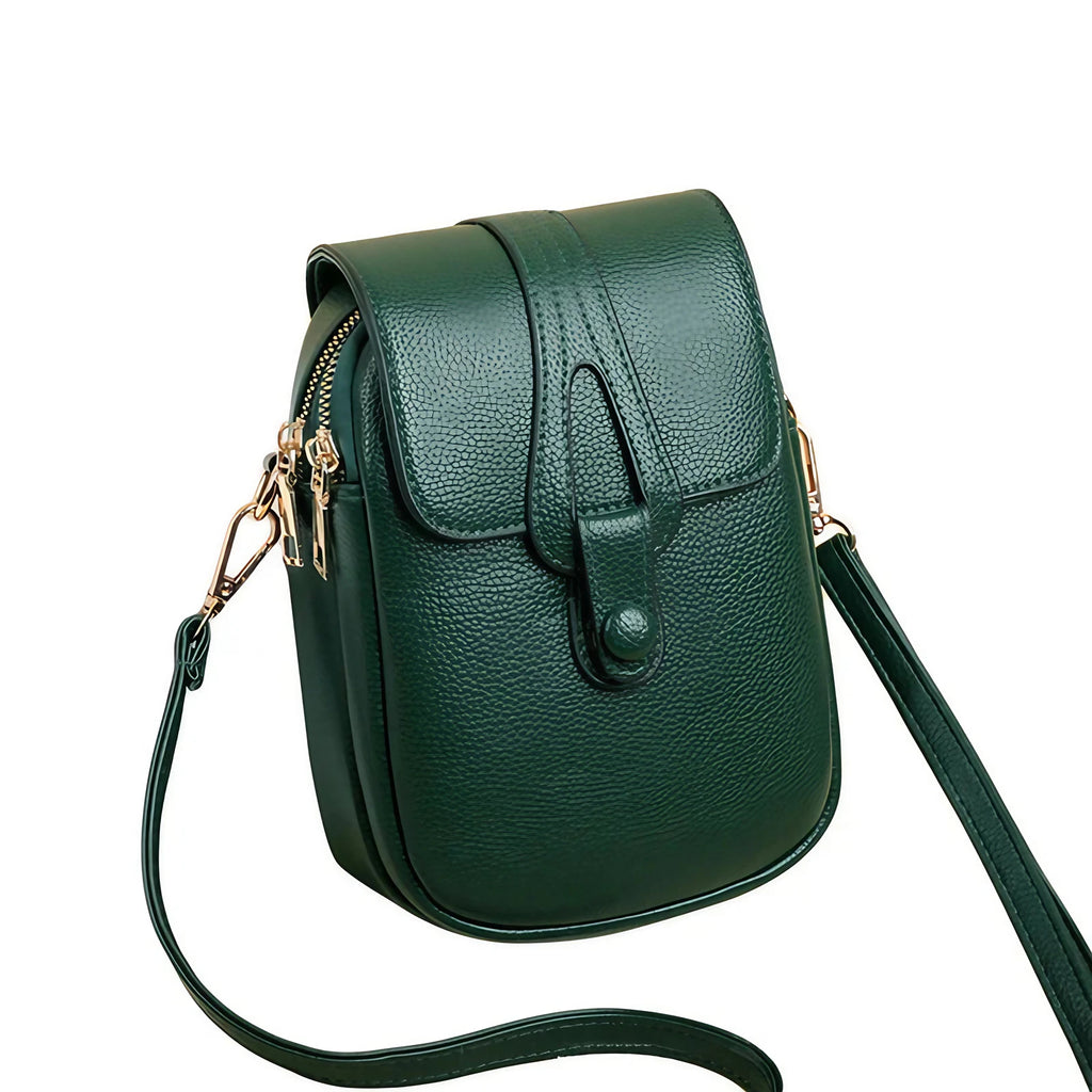 Pochette téléphone bandoulière femme en similicuir, six coloris, vert