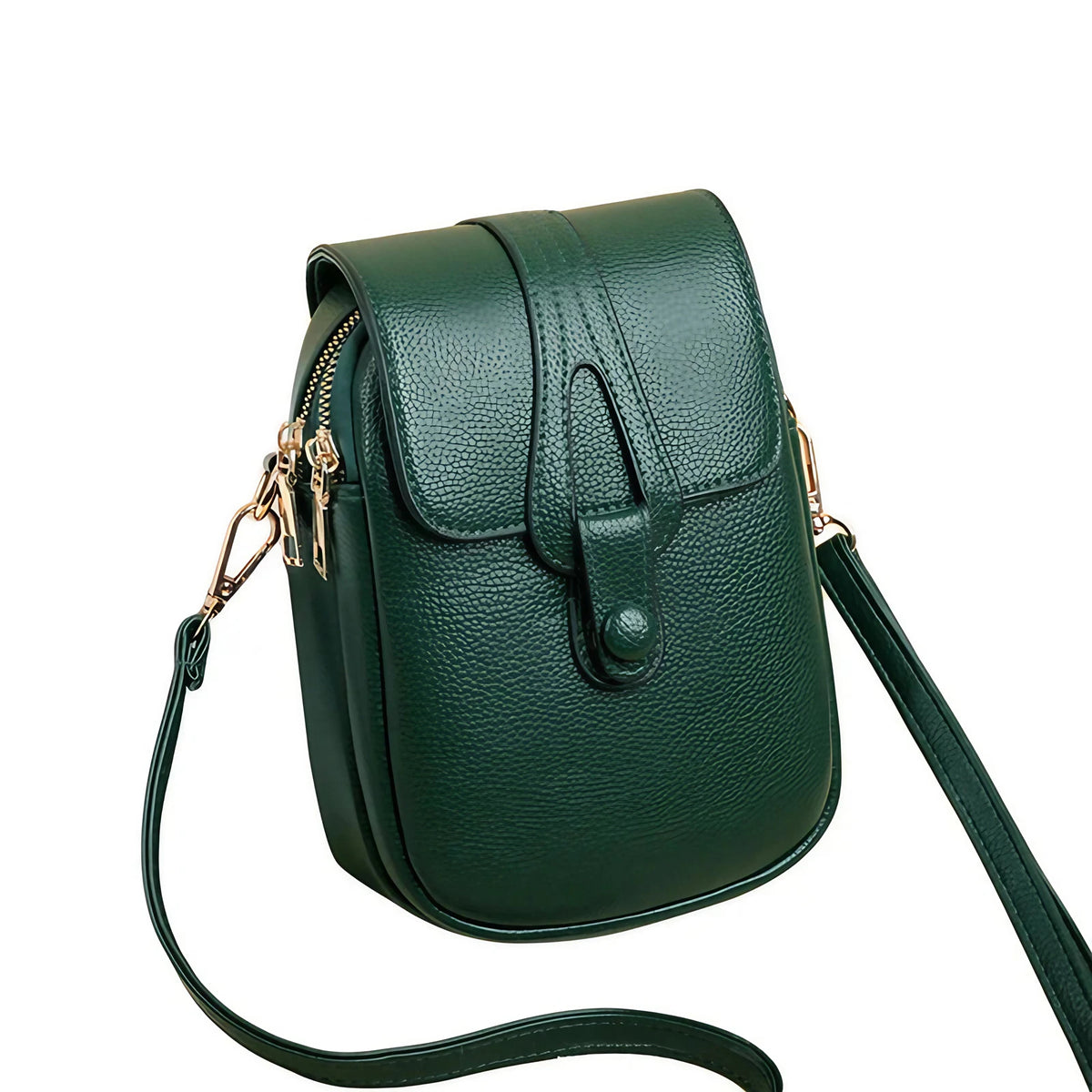 Pochette téléphone bandoulière femme en similicuir, six coloris, vert