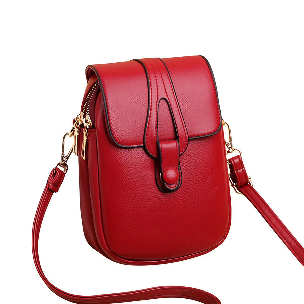 Pochette téléphone bandoulière femme en similicuir, six coloris, rouge