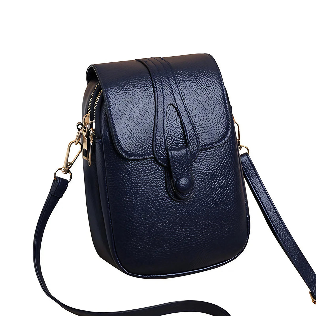 Pochette téléphone bandoulière femme en similicuir, six coloris, bleu nuit