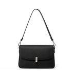 Mini sac bandoulière femme, rabat courbé à fermoir argenté, noir