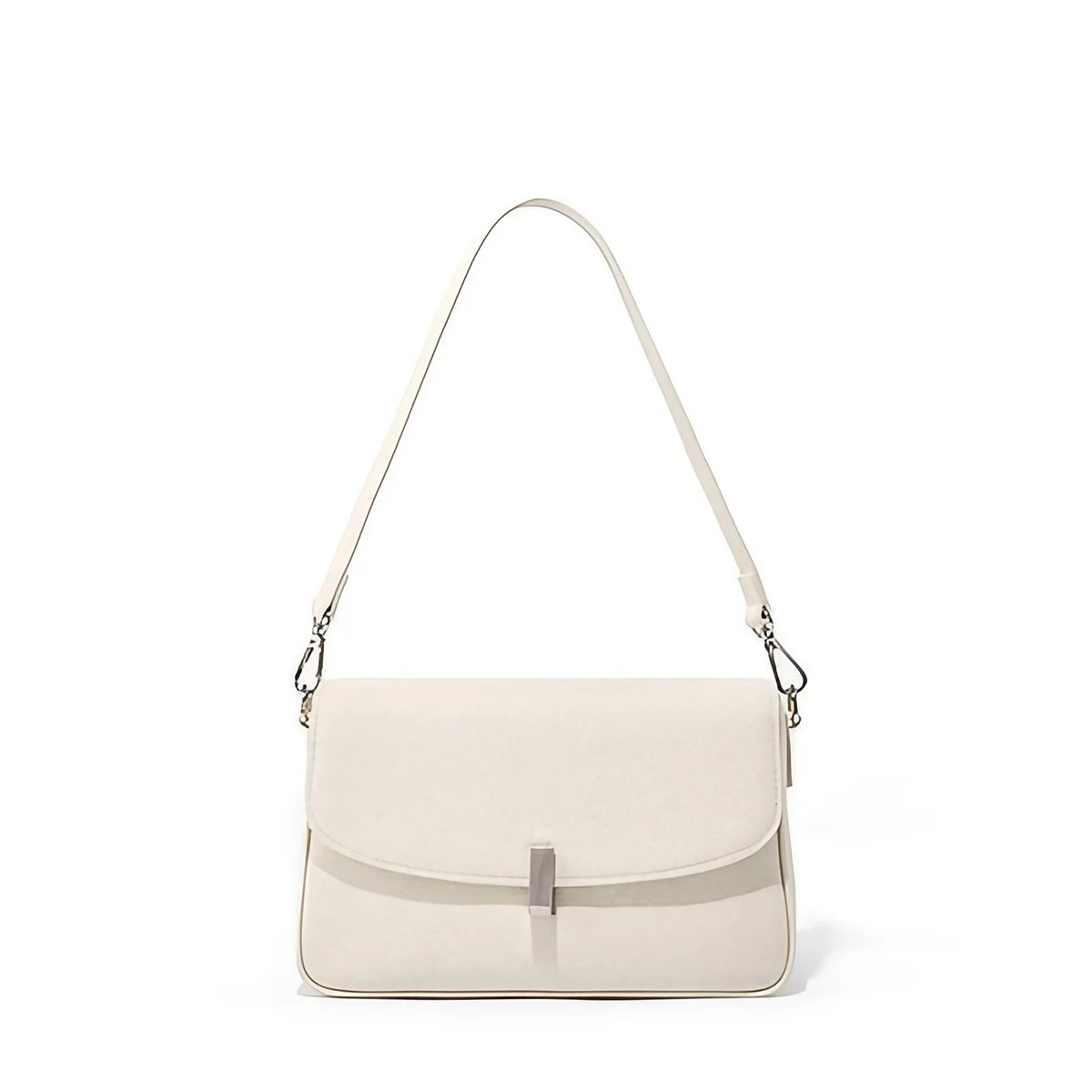 Mini sac bandoulière femme, rabat courbé à fermoir argenté, écru