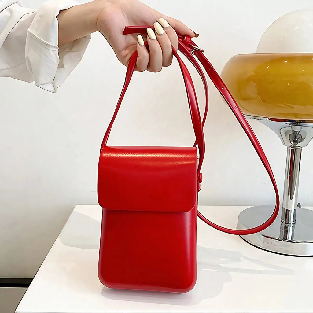 Pochette téléphone bandoulière femme en similicuir, six coloris, rouge