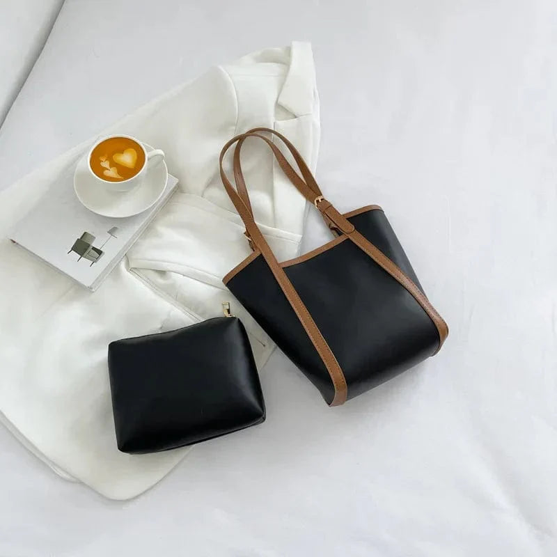 Mini sac cabas femme avec porte-monnaie assorti, 18 x 25 cm, noir