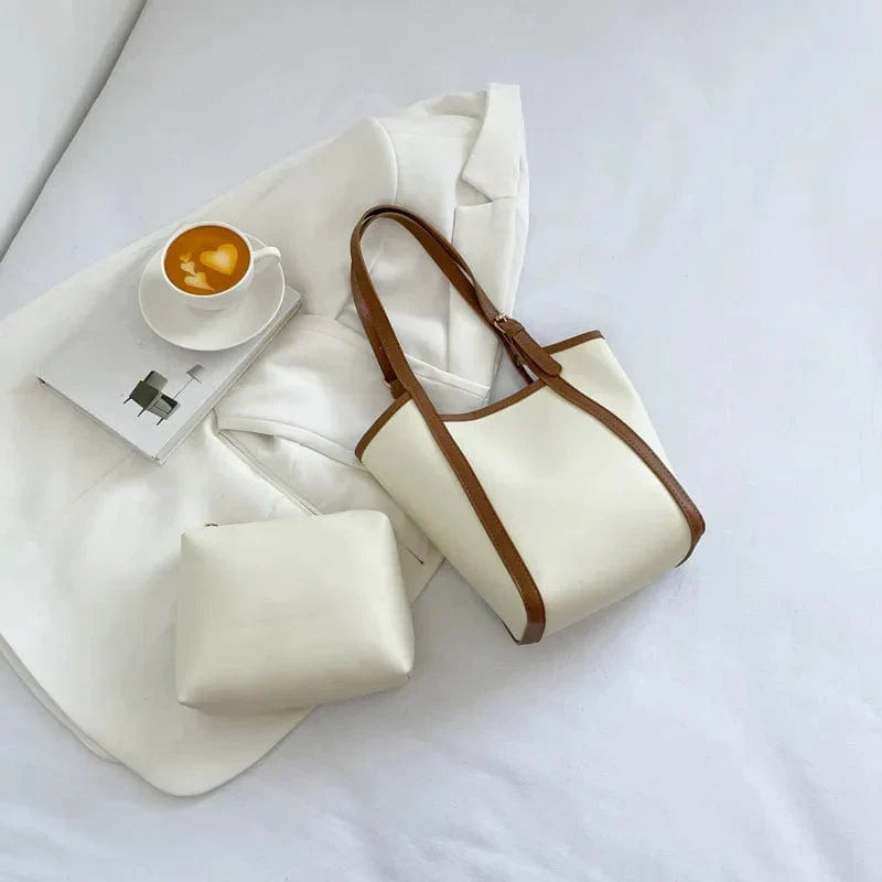 Mini sac cabas femme avec porte-monnaie assorti, 18 x 25 cm, beige