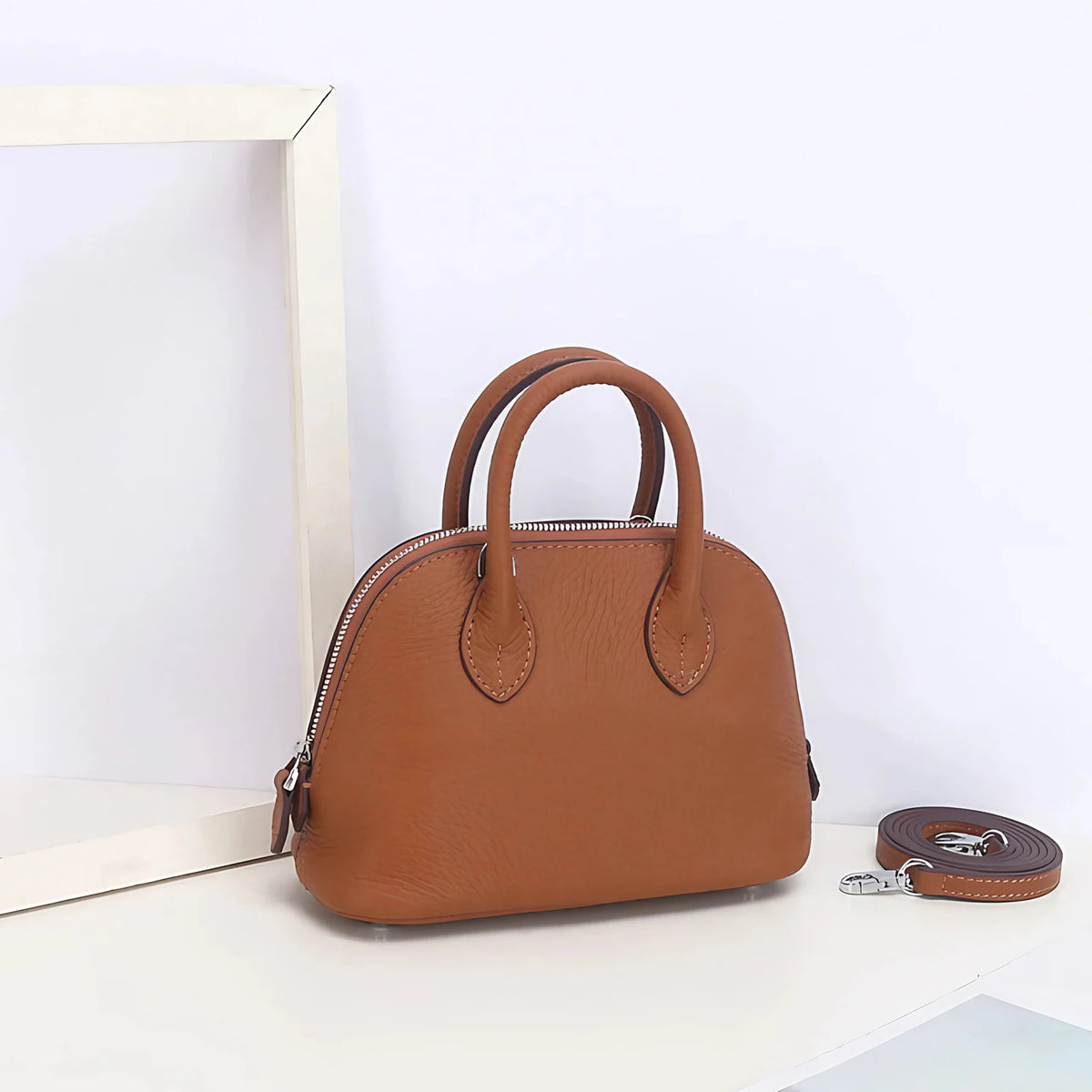Mini sac à main femme en similicuir grainé, dix coloris, marron