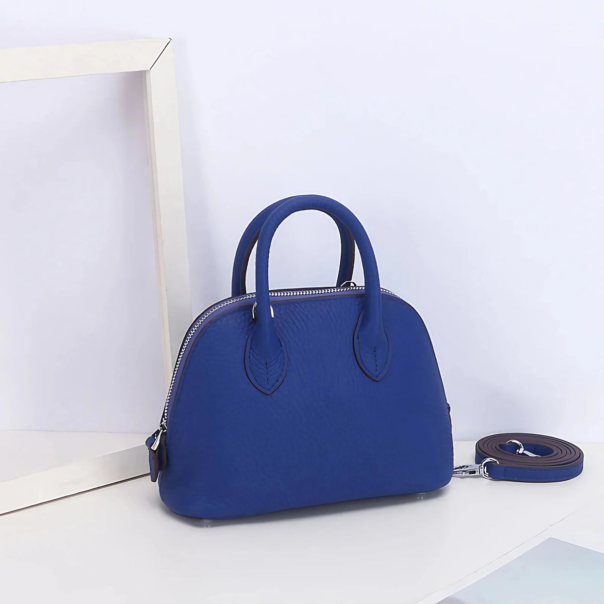 Mini sac à main femme en similicuir grainé, dix coloris, bleu