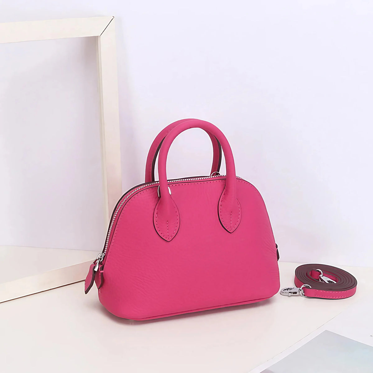 Mini sac à main femme en similicuir grainé, dix coloris, rose