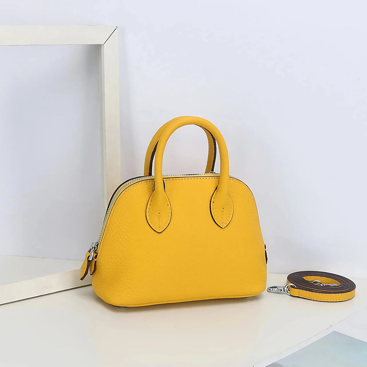 Mini sac à main femme en similicuir grainé, dix coloris, jaune