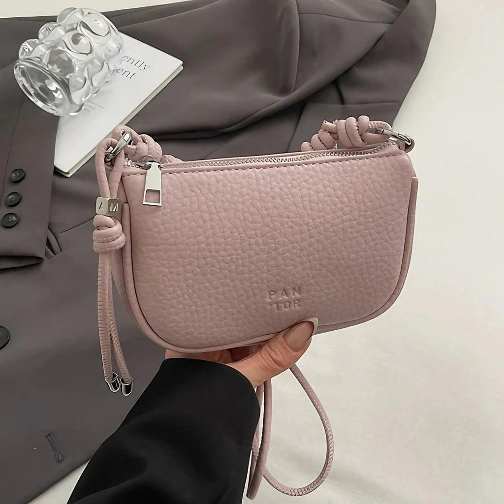 Mini sac à main femme en similicuir grainé, anse à nœud, vieux rose