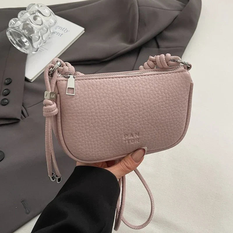 Mini sac à main femme en similicuir grainé, anse à nœud, vieux rose