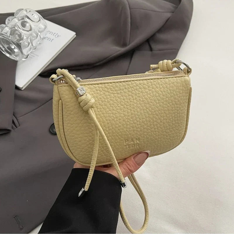Mini sac à main femme en similicuir grainé, anse à nœud, jaune