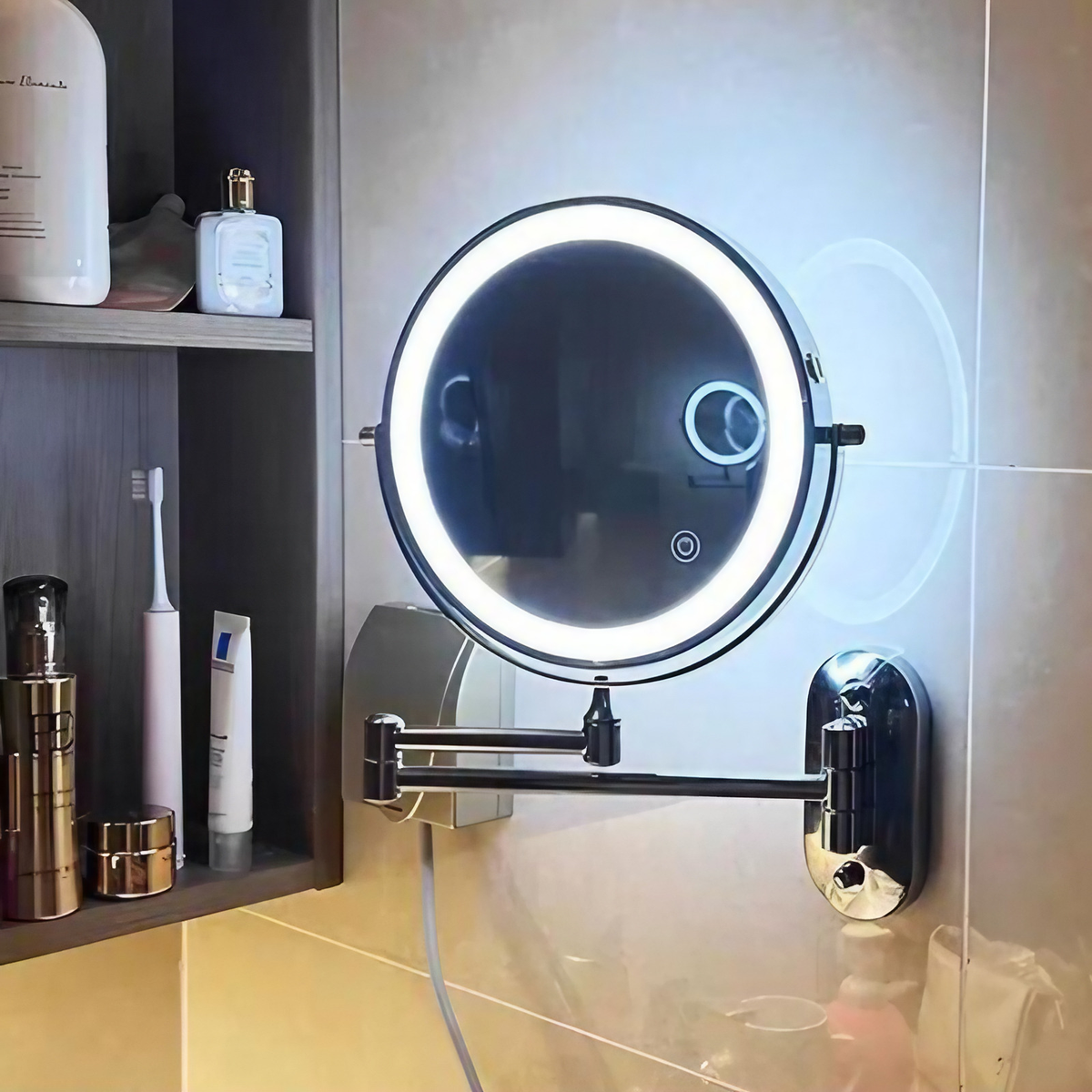Miroir de maquillage grossissant à LED, rechargeable, x3 à x10