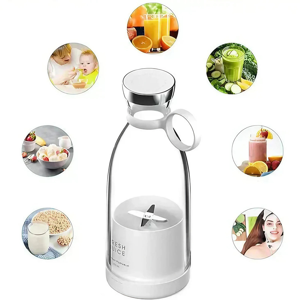 Blender portable rechargeable par USB, pour smoothies, blanc
