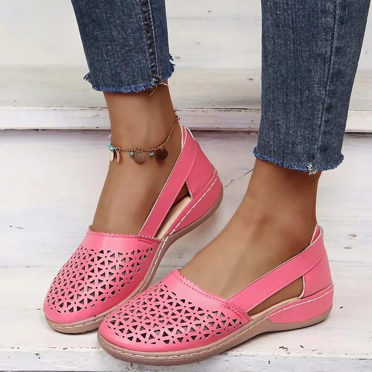 Mocassins femme à enfiler, semelle souple antidérapante, rose