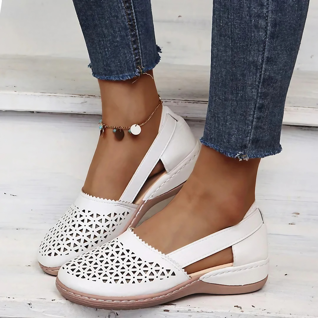 Mocassins femme à enfiler, semelle souple antidérapante, blanc
