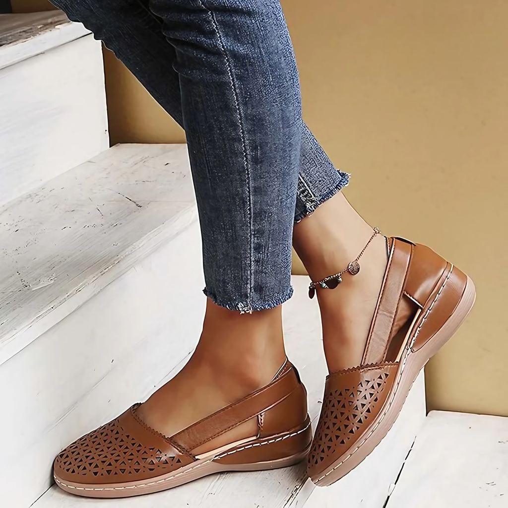 Mocassins femme à enfiler, semelle souple antidérapante, marron