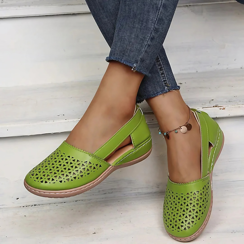Mocassins femme à enfiler, semelle souple antidérapante, vert