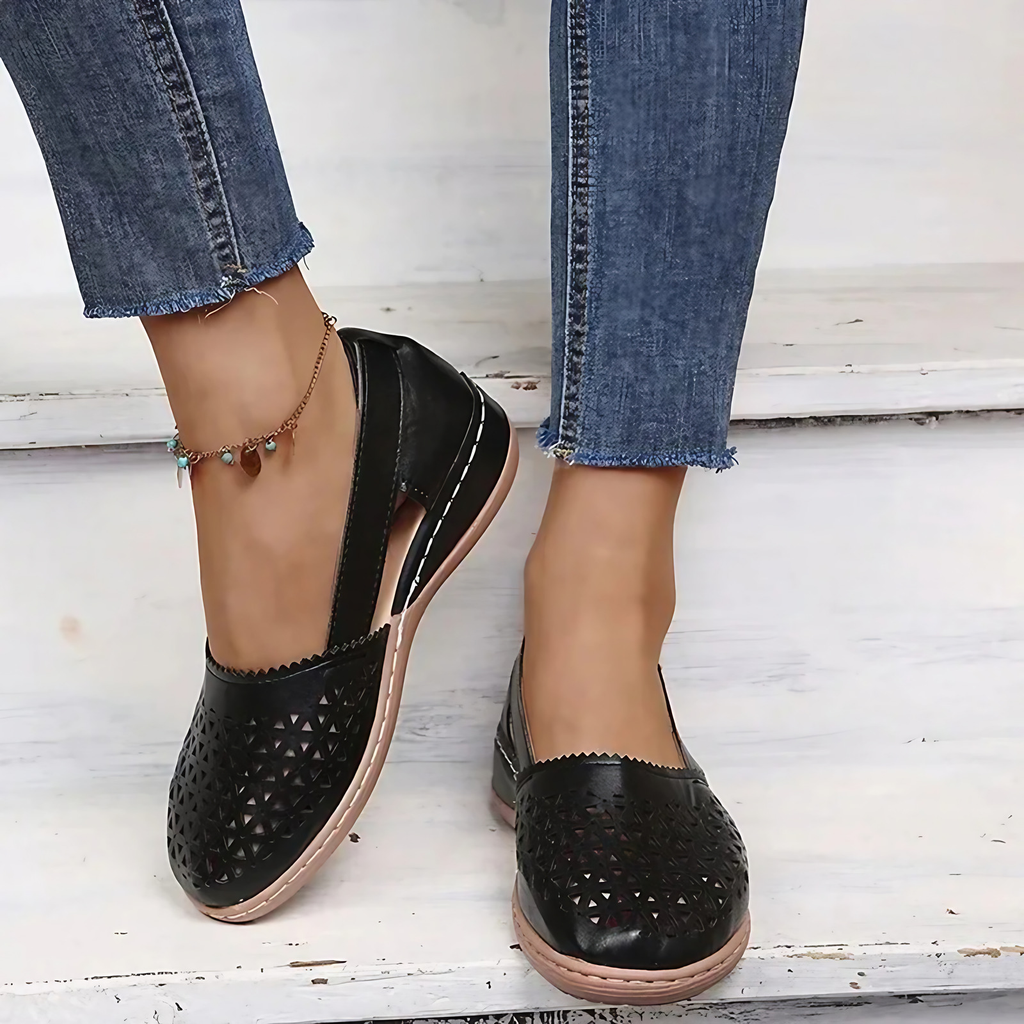 Mocassins femme à enfiler, semelle souple antidérapante, noir