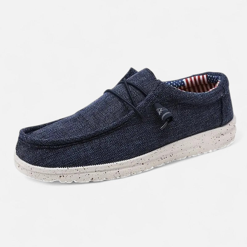 Mocassins homme à enfiler, motif drapeau, quatre coloris, bleu