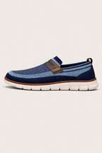 Mocassins homme sans lacets, semelle souple rainurée, bleu ou beige