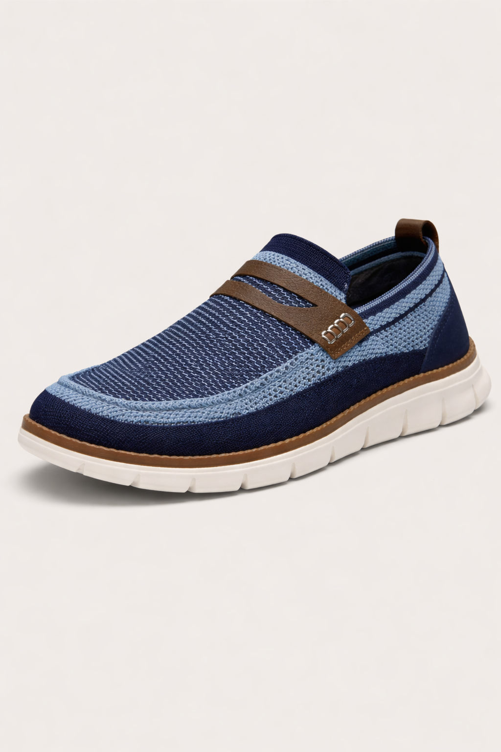 Mocassins homme sans lacets, semelle souple rainurée, bleu ou beige