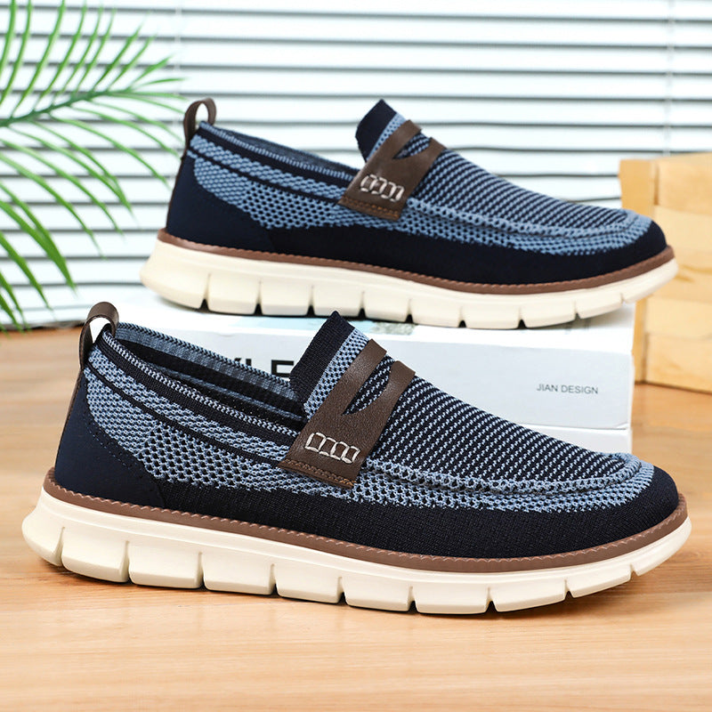Mocassins homme sans lacets, semelle souple rainurée, bleu ou beige, bleu