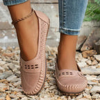 Mocassins femme chaussant large, tige ventilée, du 35 au 41, rose clair