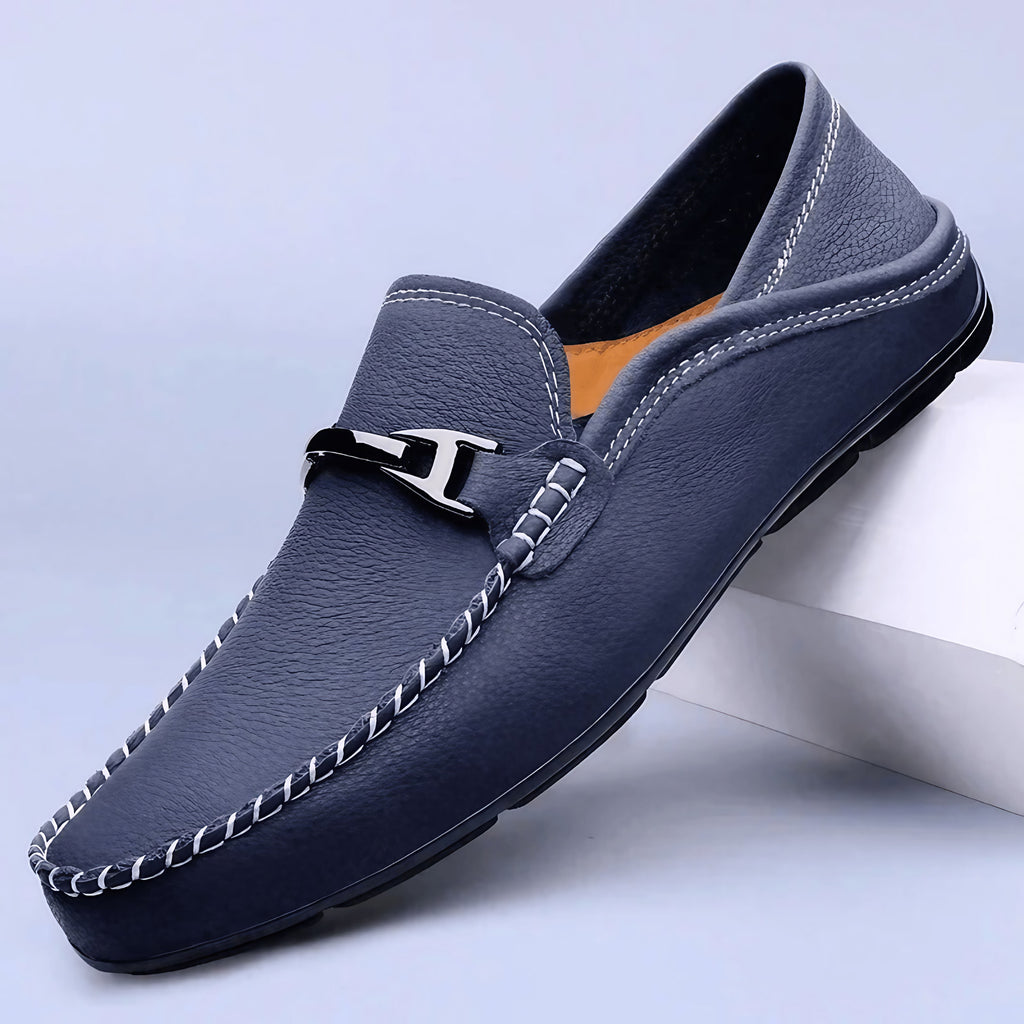 Mocassins homme à talon rabattable, semelle rembourrée, bleu