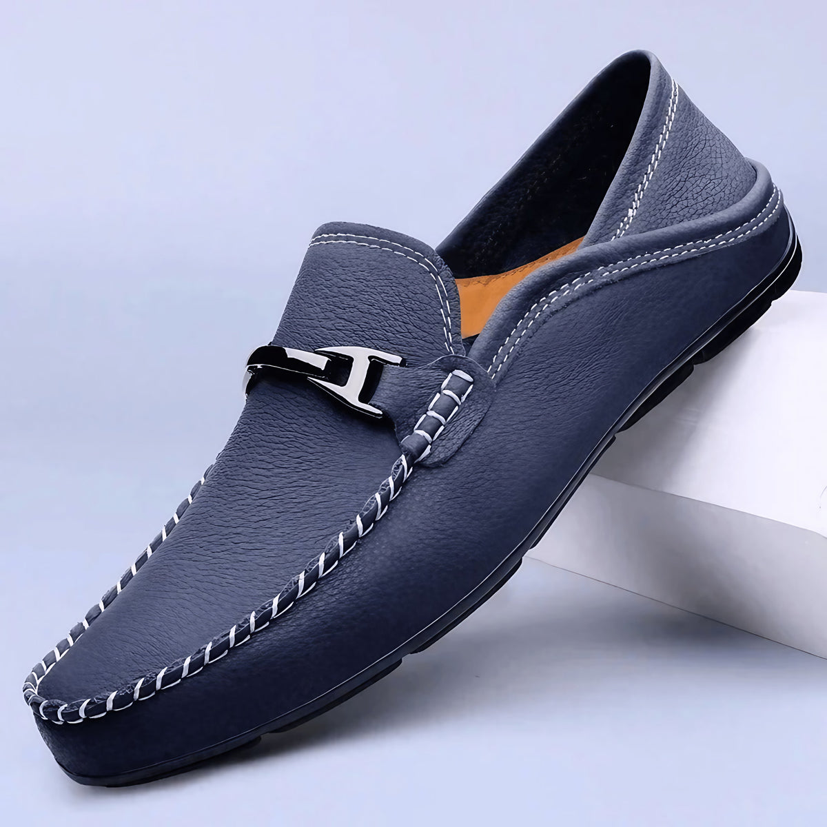 Mocassins homme à talon rabattable, semelle rembourrée, bleu