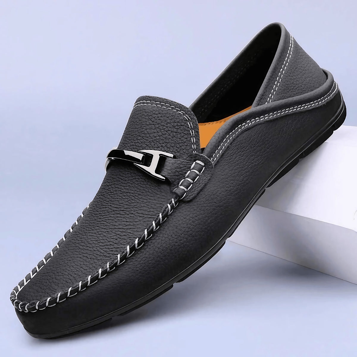 Mocassins homme à talon rabattable, semelle rembourrée, noir