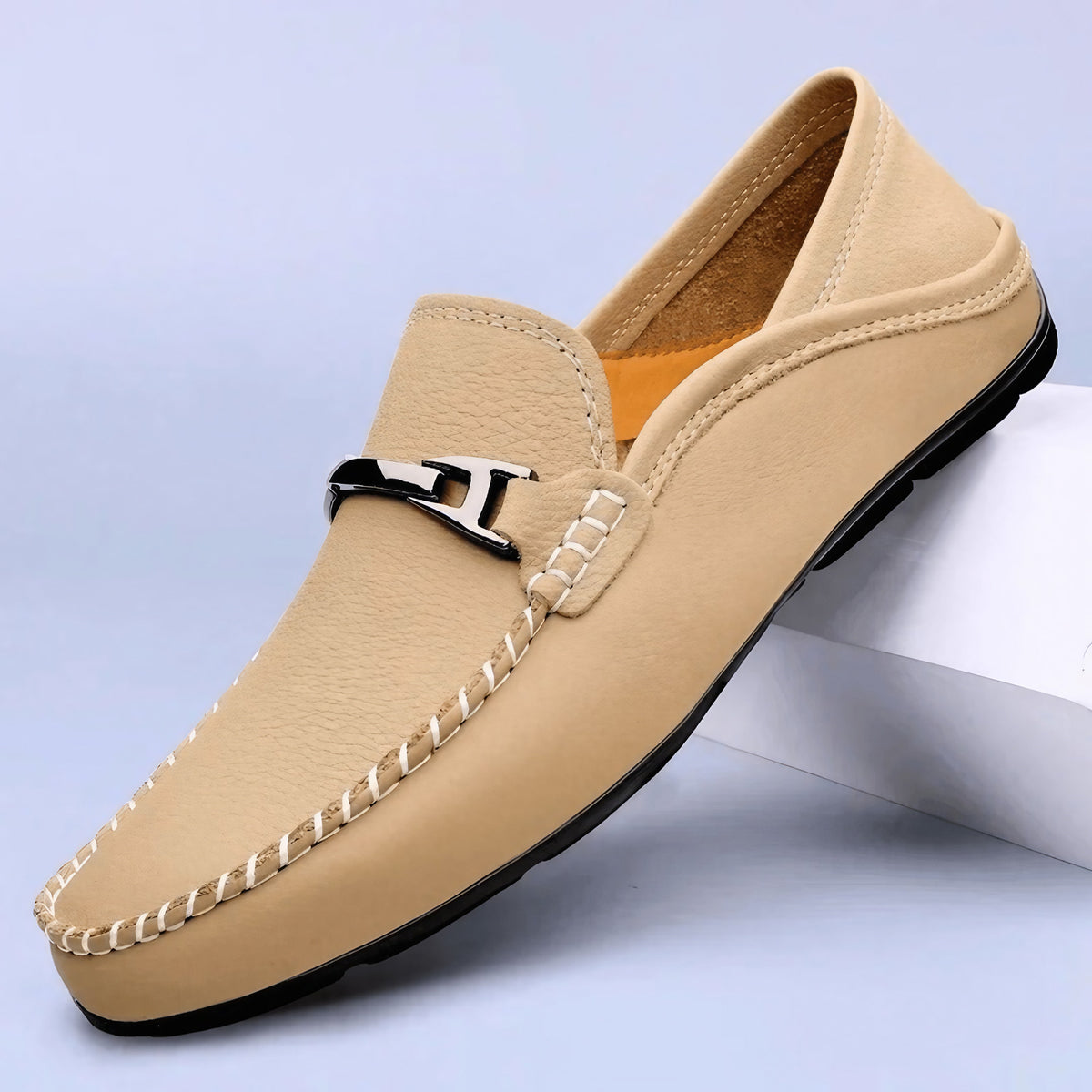 Mocassins homme à talon rabattable, semelle rembourrée, beige