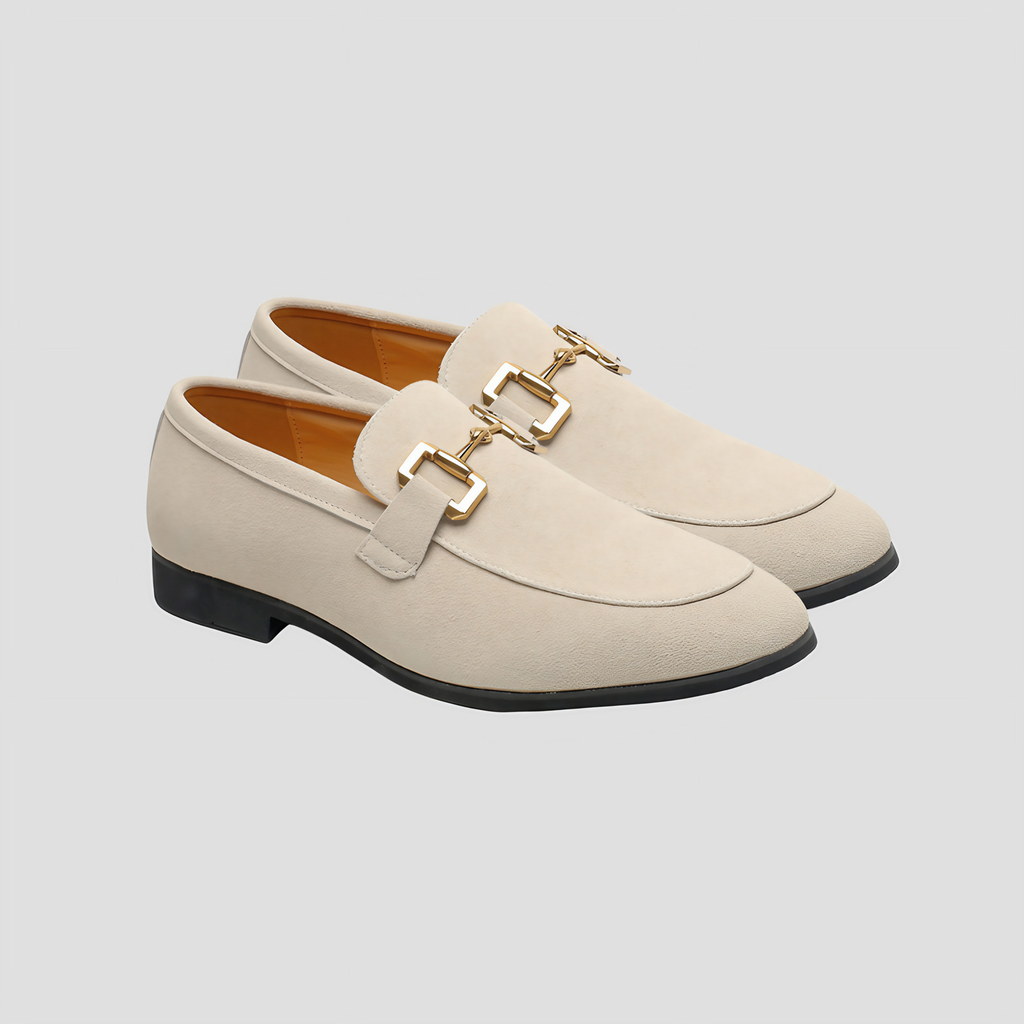 Mocassins homme à mors doré, bout arrondi, beige ou noir