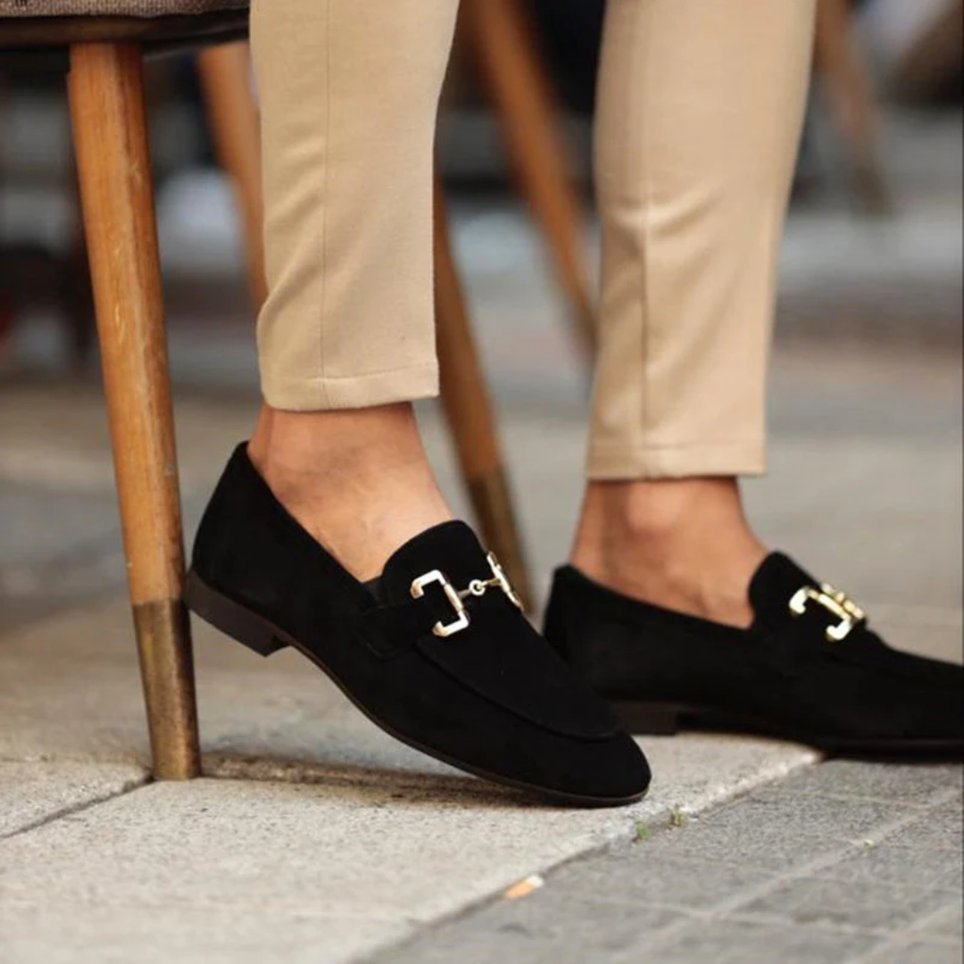 Mocassins homme à mors doré, bout arrondi, beige ou noir