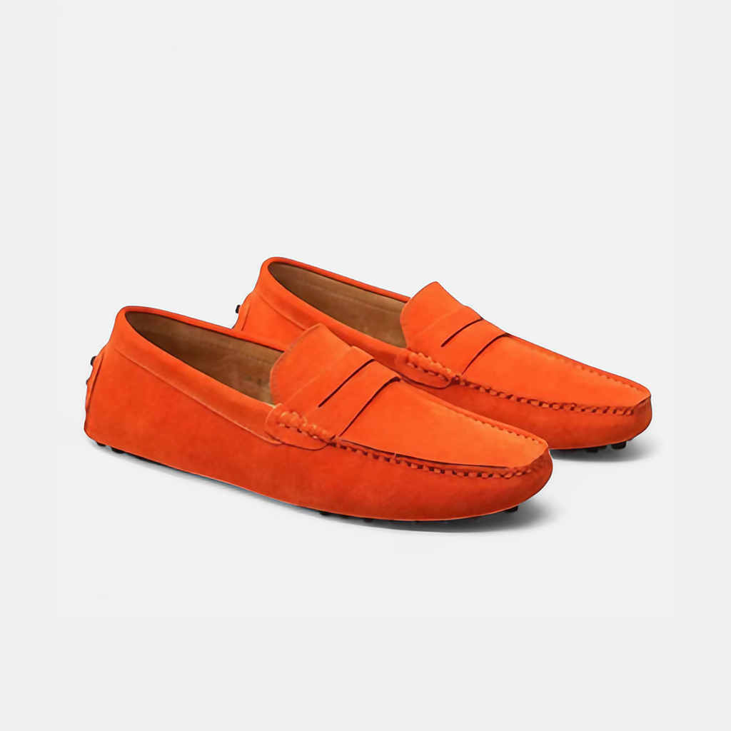 Mocassins de conduite homme à picots, aspect velouté, 9 coloris, orange
