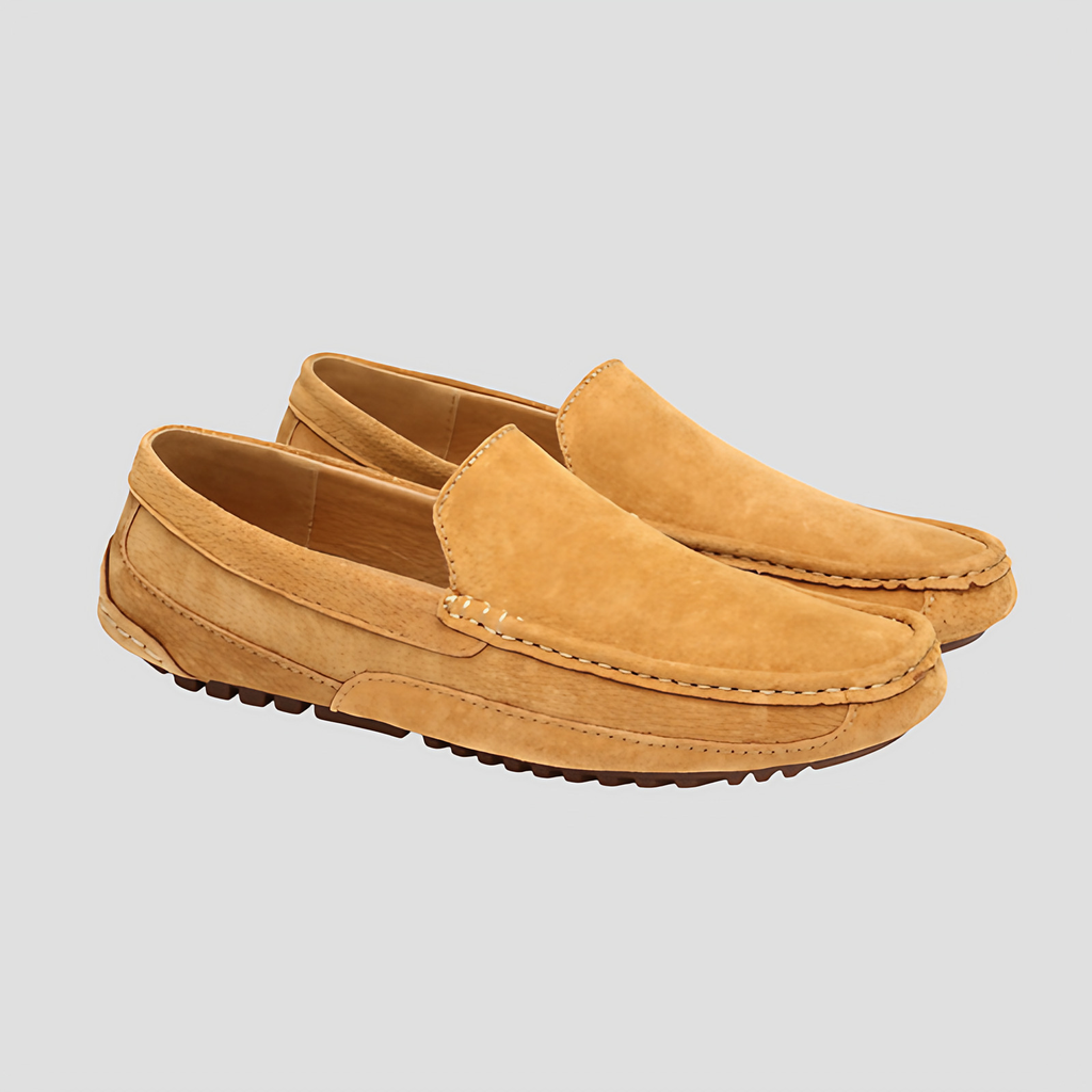 Mocassins homme semelle à picots, bout arrondi, trois coloris, marron doré