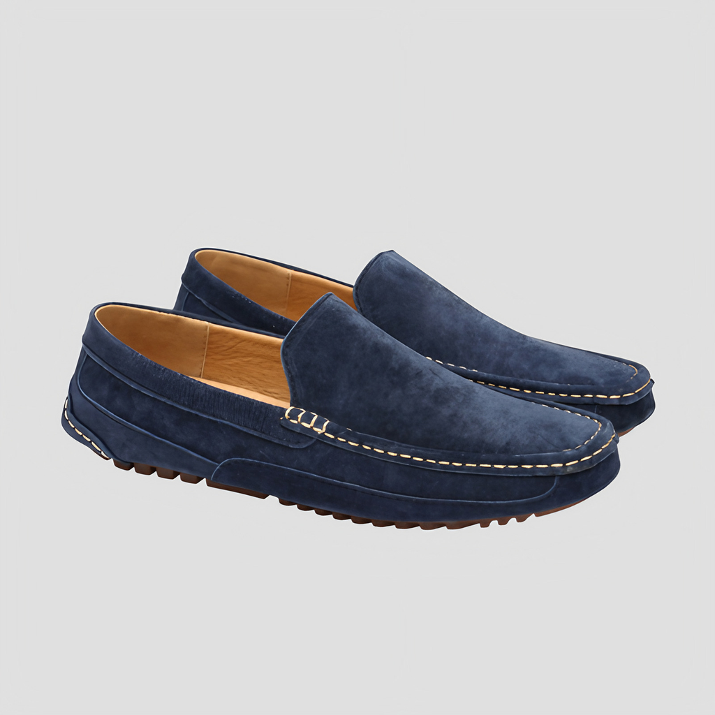 Mocassins homme semelle à picots, bout arrondi, trois coloris, bleu marine