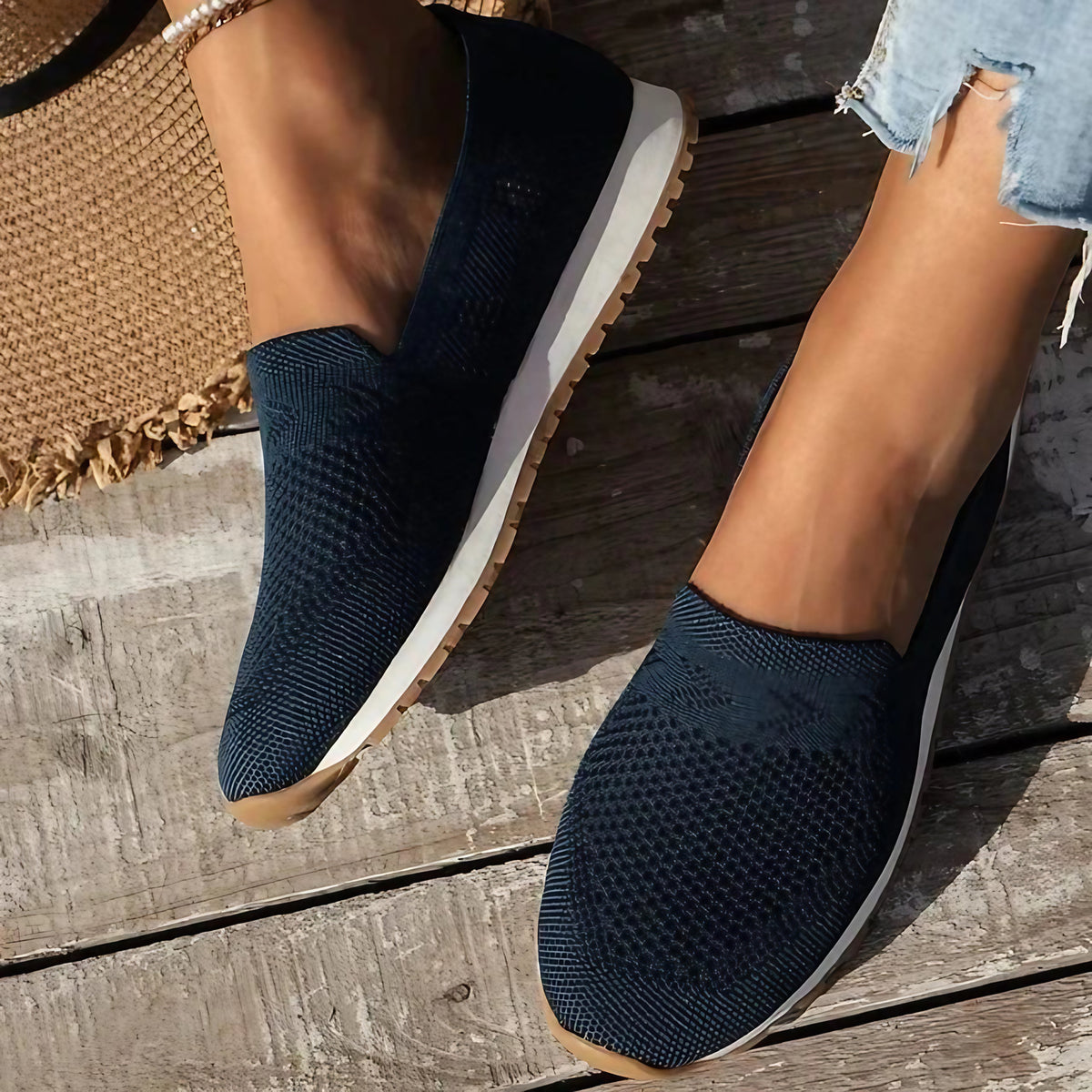 Mocassins femme légers, semelle antidérapante, du 36 au 43, bleu marine