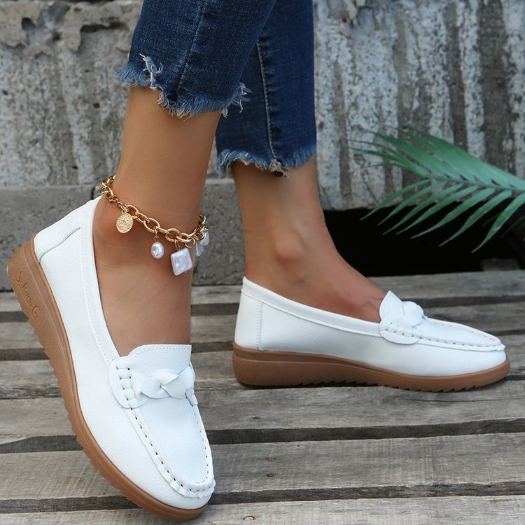 Mocassins femme à nœud, à enfiler, semelle antidérapante, blanc